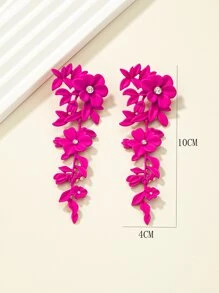 Rhinestone Decor Flower Drop Earrings - Hot Pink - View 4