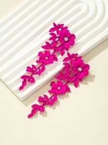 Rhinestone Decor Flower Drop Earrings - Hot Pink - View 5