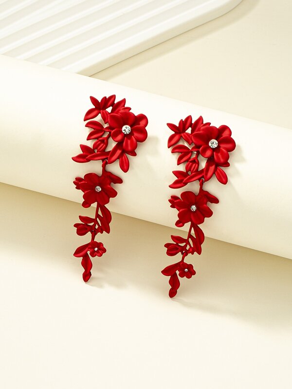 Rhinestone & Flower Decor Earrings SHEIN USA