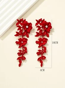 Hoa tai trang trí bằng Rhinestone & Hoa - Đỏ - Xem 5