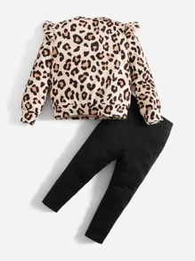 SHEIN Camiseta Y Leggings De Leopardo Con Ribetes De Volantes Para Niña Bebé - Multicolor - Ver 2
