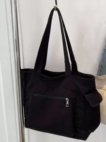 Túi đeo vai nhiều ngăn màu trơn có sức chứa lớn, thời trang và đơn giản, thích hợp để đi làm, du lịch, đi học và mua sắm, túi tote tiện lợi, đồ dùng học tập, cặp sách, trở lại trường, túi tote đi học, sức chứa lớn, phong cách thường ngày cổ điển, thích hợp cho nữ sinh viên đại học, nam và nữ, giáo viên, tân binh và nhân viên văn phòng - màu đen - Xem 4