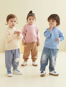 Toddler Girls 1pc Dog Embroidery Mock Neck Jumper - Beige - View 3