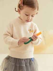 Toddler Girls 1pc Dog Embroidery Mock Neck Jumper - Beige - View 8