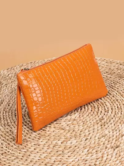 Neon Orange Crocodile Embossed Coin Slim Portable Cash White-Collar Workers For Female College Work Business Commute Office For Anniversary For Birthday Gift On Valentine Day Gift Present Business Casual For Women Wallet Purse Wallet Long Wallet Wristlet Wallet