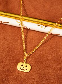 Halloween Pumpkin Charm Necklace - Yellow Gold - View 1