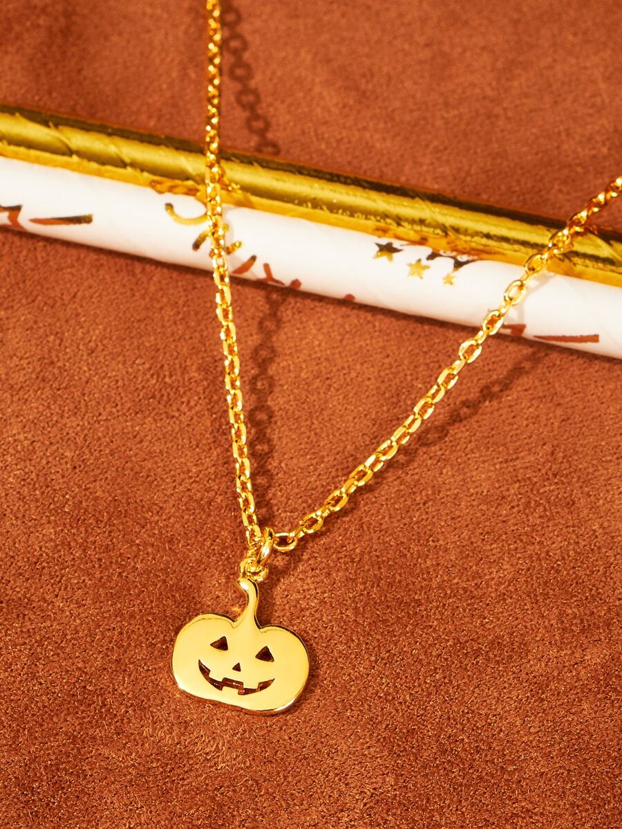 Halloween Pumpkin Charm Necklace - Yellow Gold - View 1