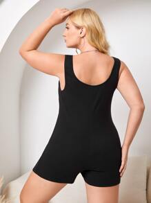 SHEIN Unity Mono unitard tejido de canalé - Negro - Ver 4