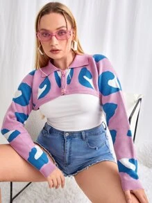 SHEIN Qutie Plus Graphic Pattern Shrug Cardigan - Multicolor - View 1