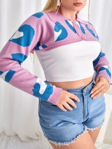 SHEIN Qutie Plus Graphic Pattern Shrug Cardigan - Multicolor - View 3