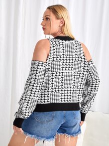 SHEIN Unity Cárdigan con patrón de pata de gallo de hombros descubiertos - Blanco y Negro - Ver 2