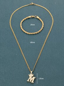 Hombres Collar con diamante de imitación corona & con diseño de letra con pulsera - Amarillo Oro - Ver 3