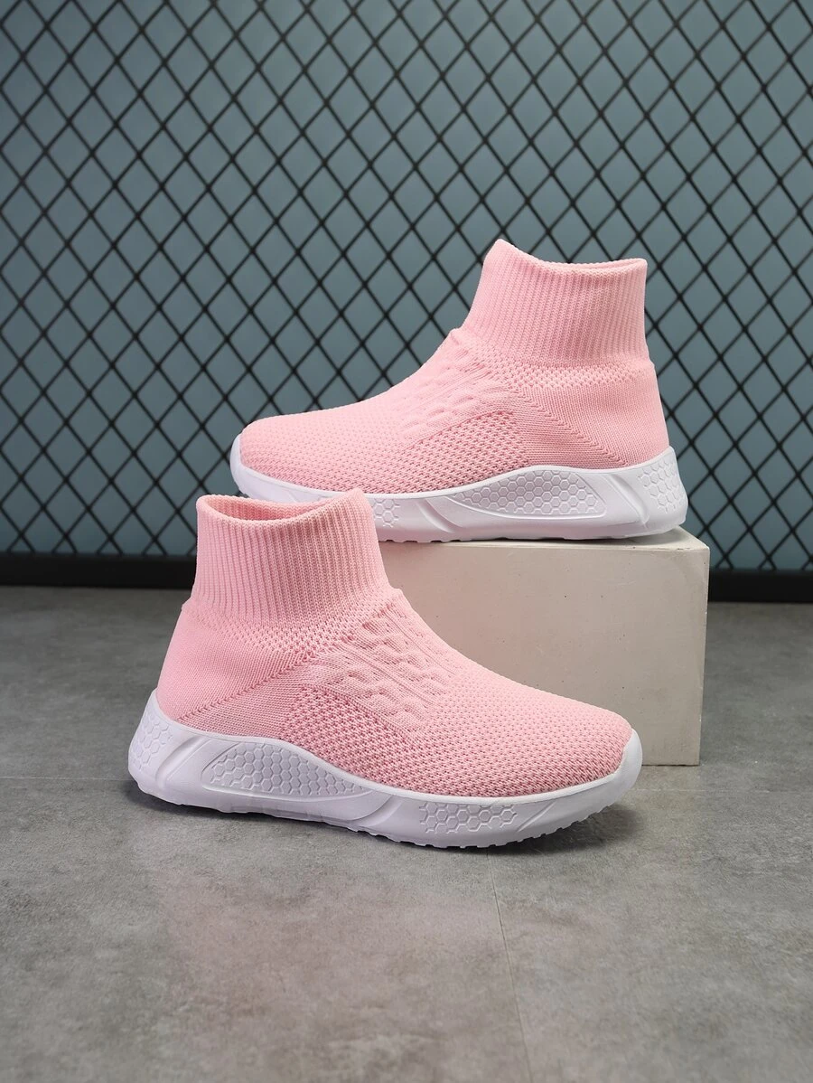 Girls High Top Slip-On Sock Sneakers - Pink - View 1