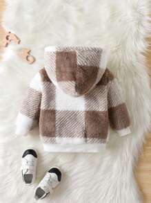 嬰兒格紋印花連帽法蘭絨夾克 - 彩色 - 查看 2