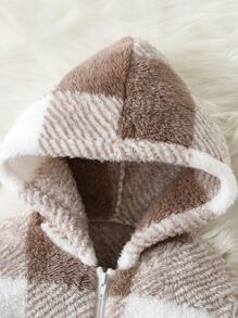 嬰兒格紋印花連帽法蘭絨夾克 - 彩色 - 查看 3