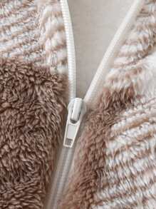 嬰兒格紋印花連帽法蘭絨夾克 - 彩色 - 查看 6