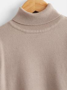 男孩高領素色套頭毛衣 - 卡其色 - 查看 3