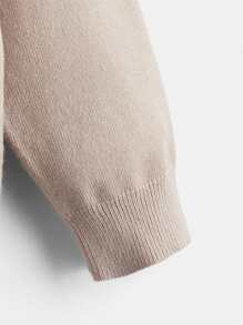 男孩高領素色套頭毛衣 - 卡其色 - 查看 4