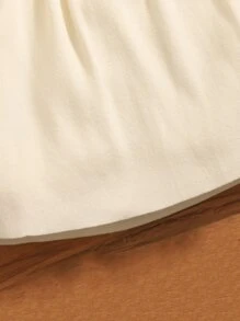 Niñas Vestido de punto de cuello alto ribete con fruncido - Beis - Ver 4