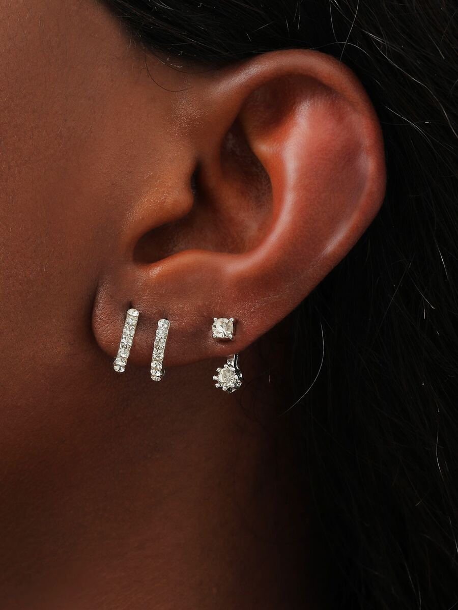 3 Paar Ohrringe mit Strass Dekor - Transparent - Übersicht 1