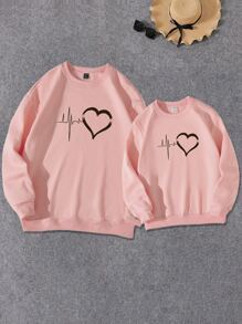SHEIN Tween Girl 1pc Heart Print Sweatshirt - Baby Pink - View 4