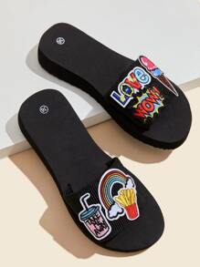 Zapatillas de plástico con apliques de dibujos animados para mujer para la universidad - Multicolor - Ver 1