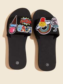 Zapatillas de plástico con apliques de dibujos animados para mujer para la universidad - Multicolor - Ver 2