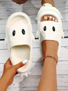 Chanclas banda única con diseño de dibujos animados - Blanco - Ver 1