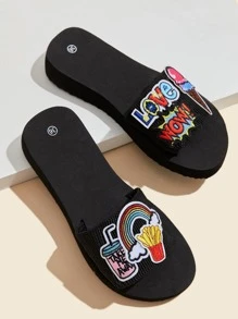 Zapatillas de plástico con apliques de dibujos animados para mujer para la universidad - Multicolor - Ver 3