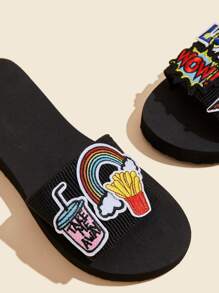 Zapatillas de plástico con apliques de dibujos animados para mujer para la universidad - Multicolor - Ver 4