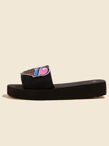 Zapatillas de plástico con apliques de dibujos animados para mujer para la universidad - Multicolor - Ver 5