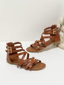 Casual Outdoors Comfy Sandals For Women, Criss Cross Buckle Artificial Leather Open Toe Ankle Strap Sandals - Brown - View 4