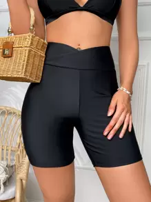 Swim SPRTY Summer Beach Overlap Waist Bikini Bottom - Black - View 1