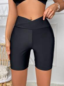 Swim SPRTY Summer Beach Overlap Waist Bikini Bottom - Black - View 3