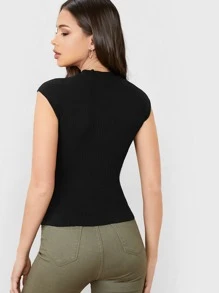 SHEIN BASICS Mock-Neck Raglan Sleeve Rib-Knit Slim Tee - Black - View 2