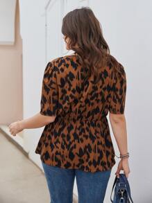 SHEIN LUNE Plus Allover Print Cut Out Peplum Blouse - Multicolor - View 2