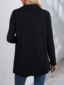 Waterfall Collar Open Front Coat Without Belt - Black - View 2