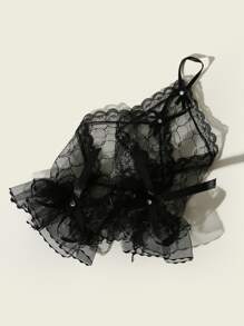 Elegant 1Pair Classic Bow Decor Lace Gloves Premium Quality For Dinner/Party Evening Valentine's Day - Black - View 3