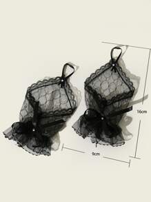 Elegant 1Pair Classic Bow Decor Lace Gloves Premium Quality For Dinner/Party Evening Valentine's Day - Black - View 4