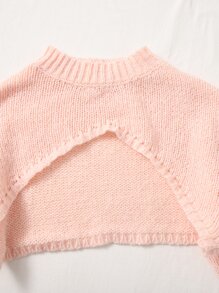 SHEIN ICON Heart Pattern Knit Top & Mock Neck Drop Shoulder Shrug Jumper - Multicolor - View 3