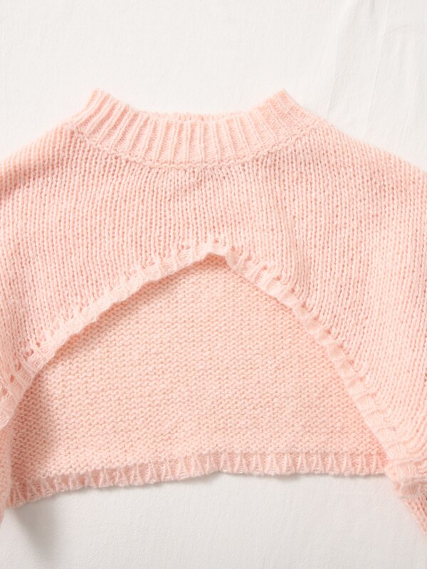 SHEIN ICON Heart Pattern Knit Top & Mock Neck Drop Shoulder Shrug