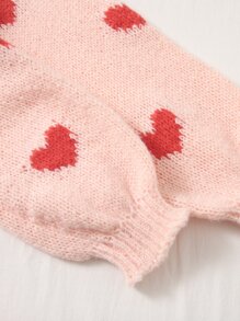 SHEIN ICON Heart Pattern Knit Top & Mock Neck Drop Shoulder Shrug Jumper - Multicolor - View 5