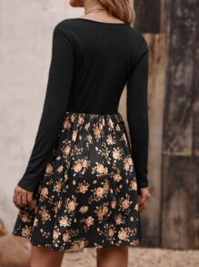 EMERY ROSE 印花A字連衣裙 - 黑色 - 查看 2