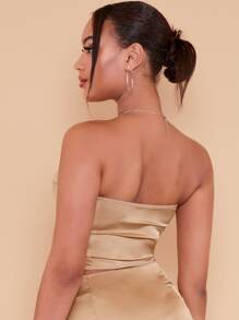 SHEIN BAE Áo nữ Tương phản ren Cao thấp Dây kéo màu trơn Thanh lịch - Màu Khaki - Xem 2