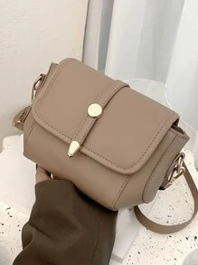 Metal Decor Flap Square Bag - Khaki - View 1