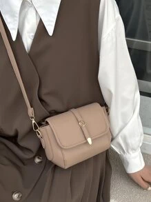 Metal Decor Flap Square Bag - Khaki - View 3