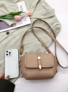 Metal Decor Flap Square Bag - Khaki - View 4