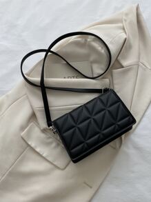 輕盈的商務休閒迷你純色拼接方扣肩袋,格子設計單肩斜挎包,簡單的錢包,配有可調節的肩帶,適合少女女大學生,菜鳥和白領工人,非常適合辦公室,學院,工作,商務,通勤,戶外旅行,郊遊 - 黑色 - 查看 2