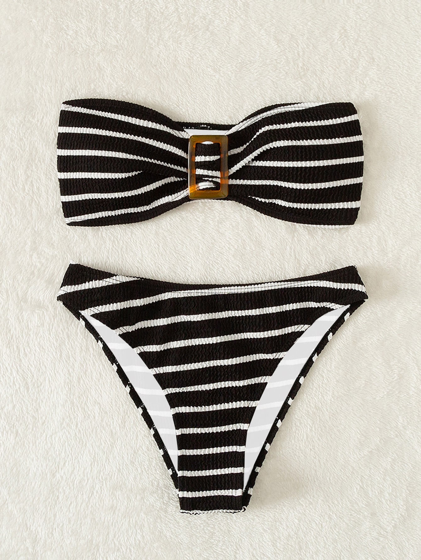 SHEIN Swim Vcay Striped Textured Bandeau Bikini Swimsuit sw2204181393429522