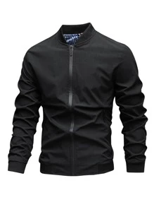 Manfinity Homme Loose Fit Men's Zippered Pocket Bomber Jacket - Black - View 1